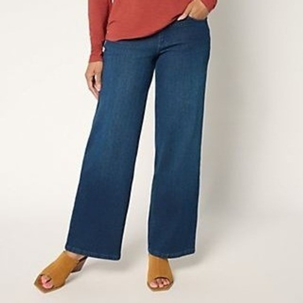 Belle by Kim Gravel Flexibelle Rollabelle Wide Leg Jeans Dark Indigo Tall 30
